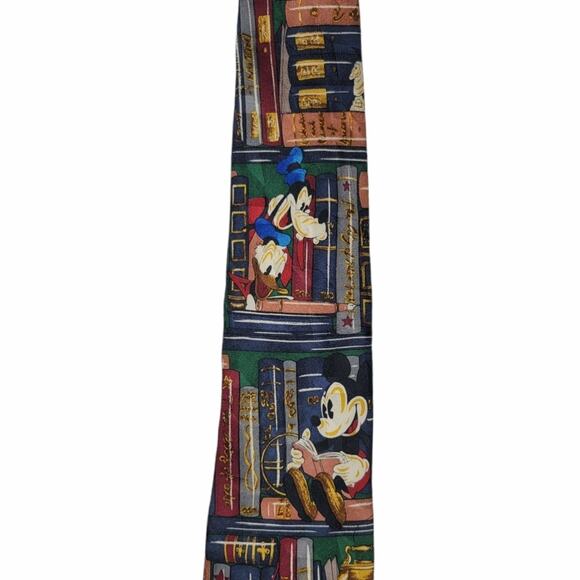 Disney Mickey & Co. Men's Necktie Goofy Library Books All Silk Tie Mickey Mouse - Picture 4 of 8